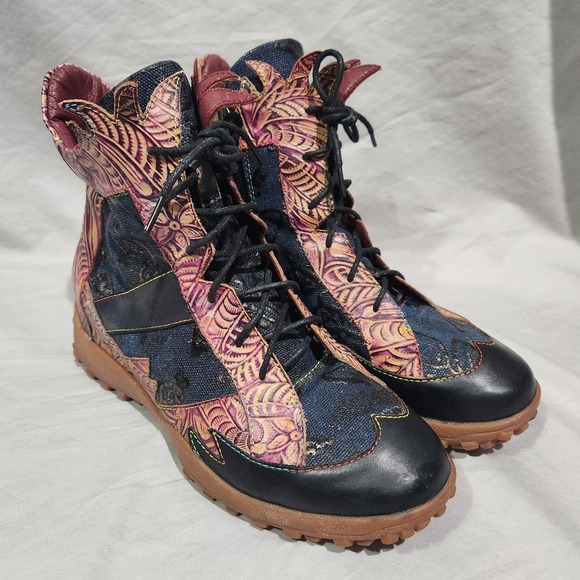 Spring Step L'Artiste Ileana Leather Side Zip Laced Ankle Booties 9.5 Whimsigoth